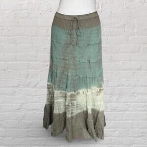 boho tie dye green and grey maxi skirt